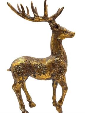 Regency International Gold Filligree Resin Reindeer Stag Buck Glitter